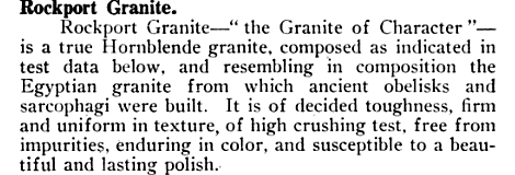 Description of Rockport Granite, taken from Sweet's Catalogue of Building Construction, 1915